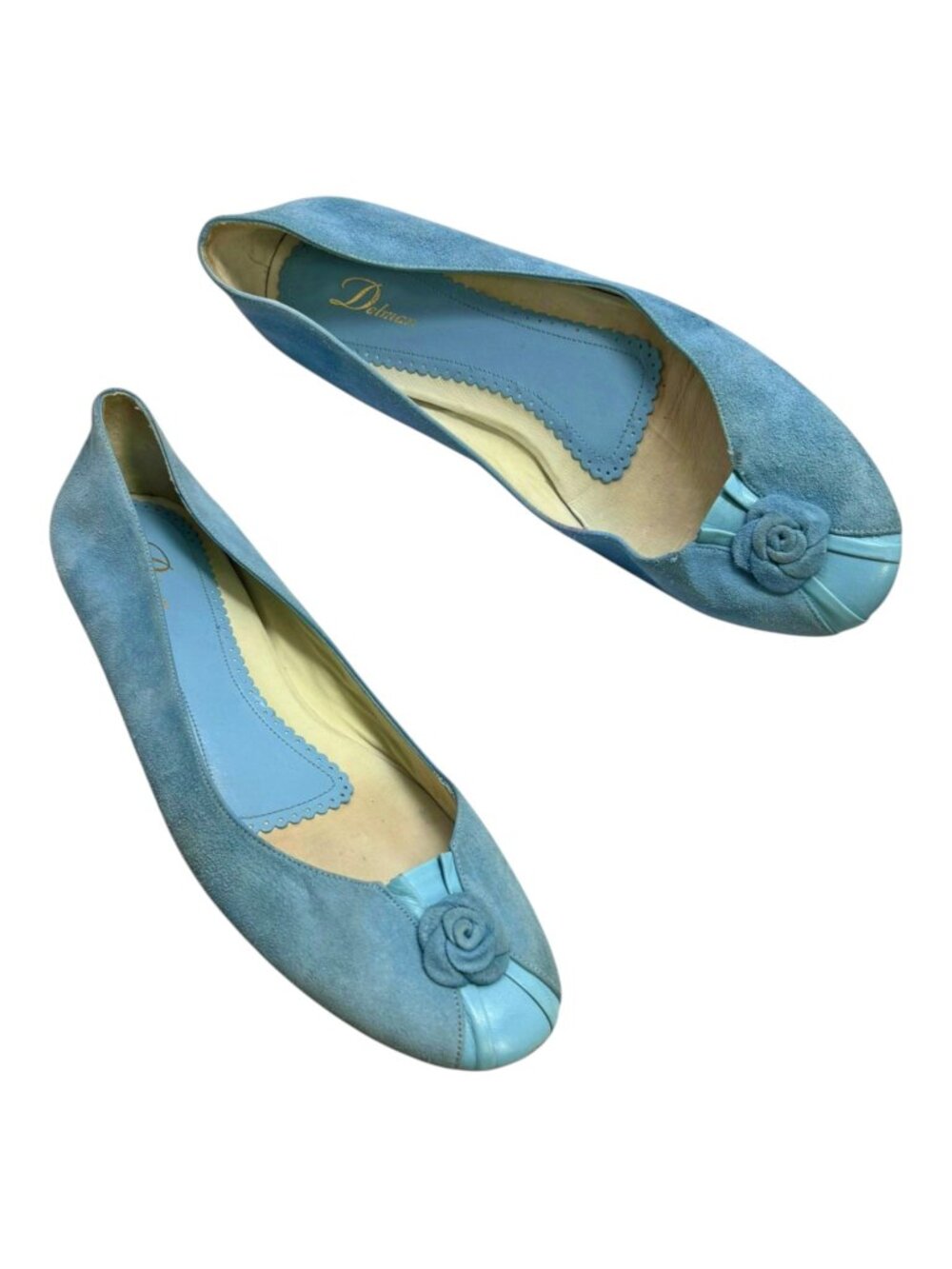 Delman Blue Suede Rosette Ballet Flats Balletcore‎ Coquette Shoes